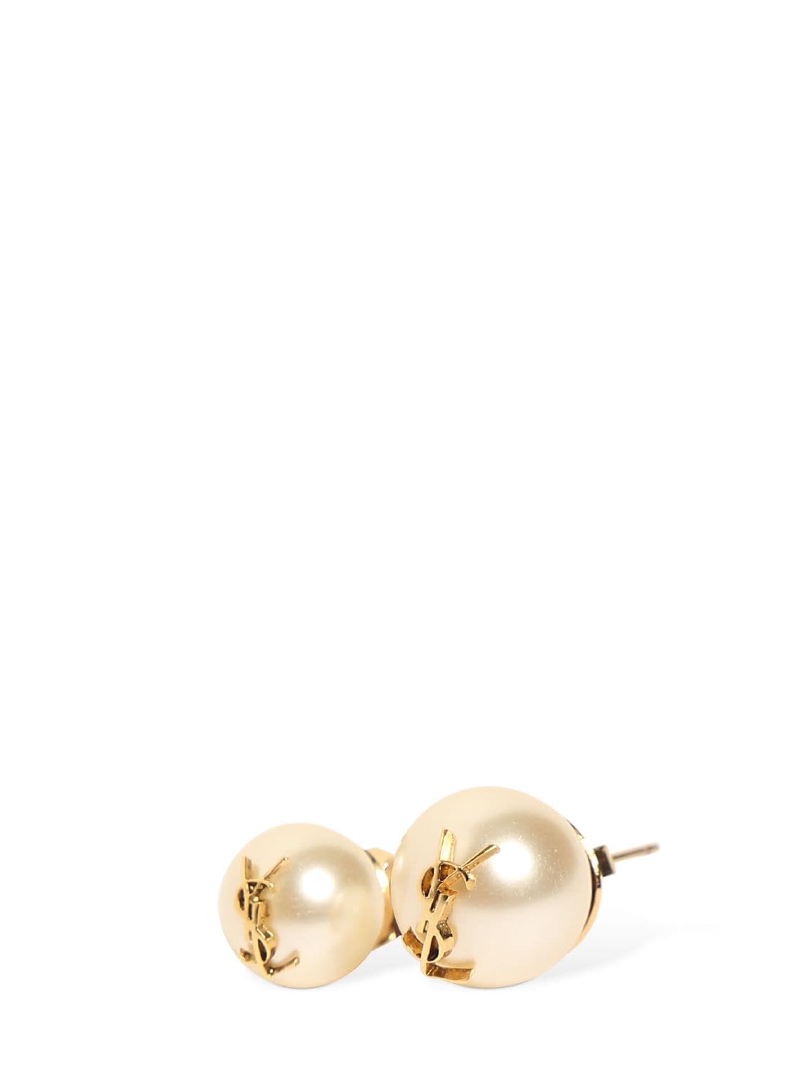 Shop Saint Laurent Ysl Imitation Pearl Stud Earrings In Gold