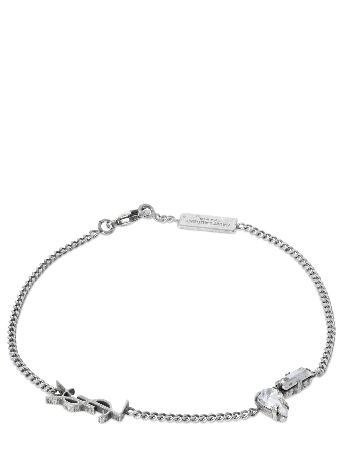 Saint Laurent Ysl Logo-plaque Chain Bracelet In Silver