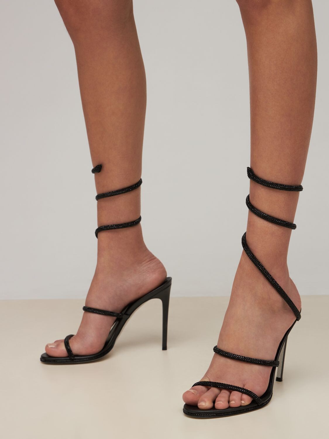 Shop René Caovilla 105mm Embellished Leather Sandals In Black