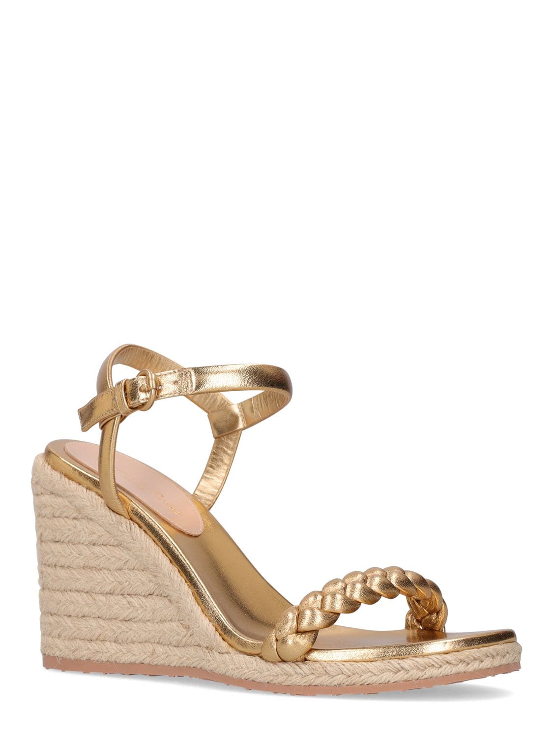Shop Gianvito Rossi 90mm Cruz Leather Espadrille Wedges In Gold