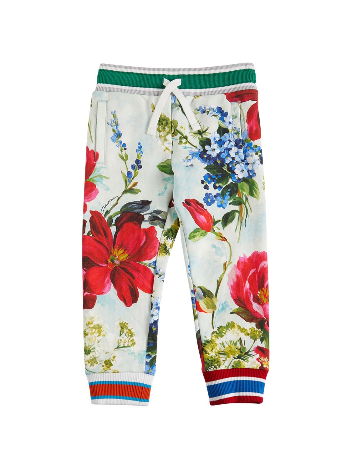 Dolce & Gabbana Kids' Flower Printed Cotton Sweatpants In Multicolor