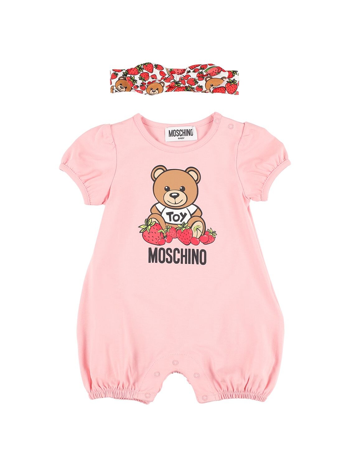 Moschino Babies' Printed Cotton Jersey Romper & Headband In Pink