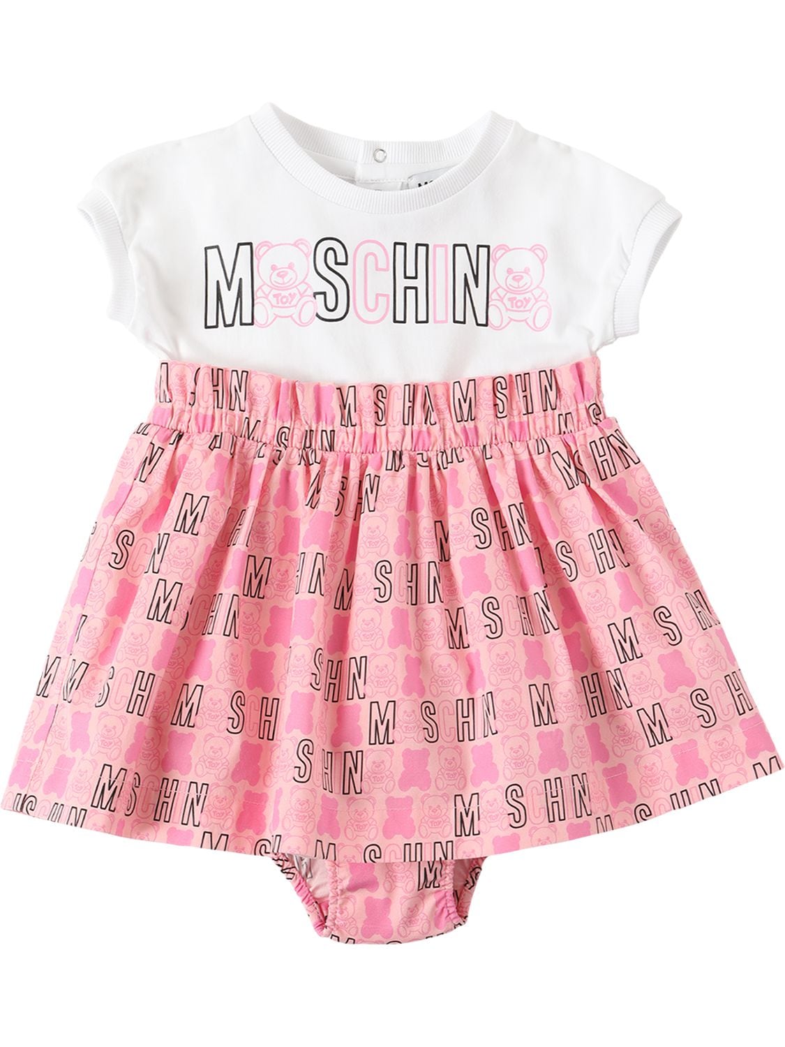 Moschino Babies' Logo Printed Cotton Dress & Diaper Cover In Pink