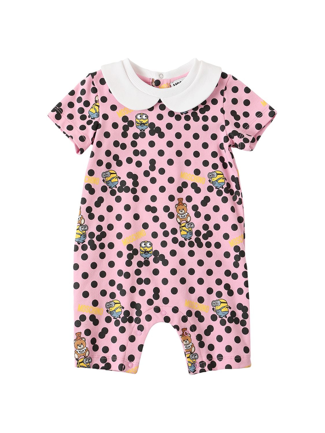 Moschino Babies' Minions Printed Organic Cotton Romper In Pink
