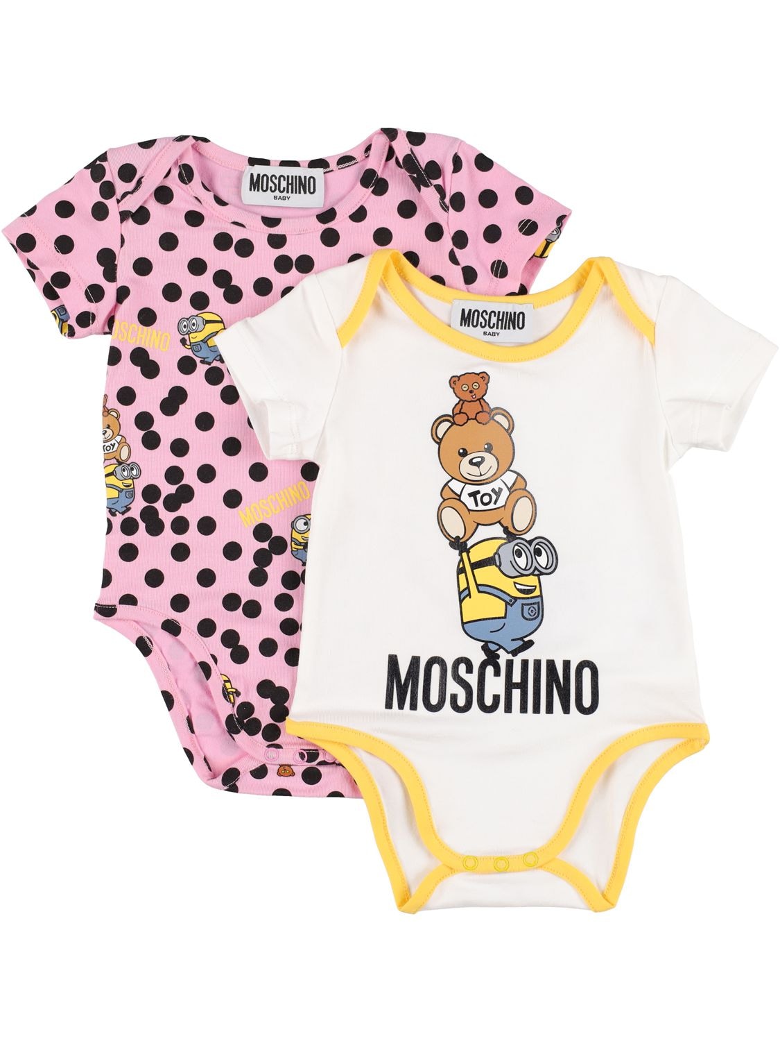 Moschino Babies' Set Of 2 Minions Cotton Jersey Bodysuits In Multicolor