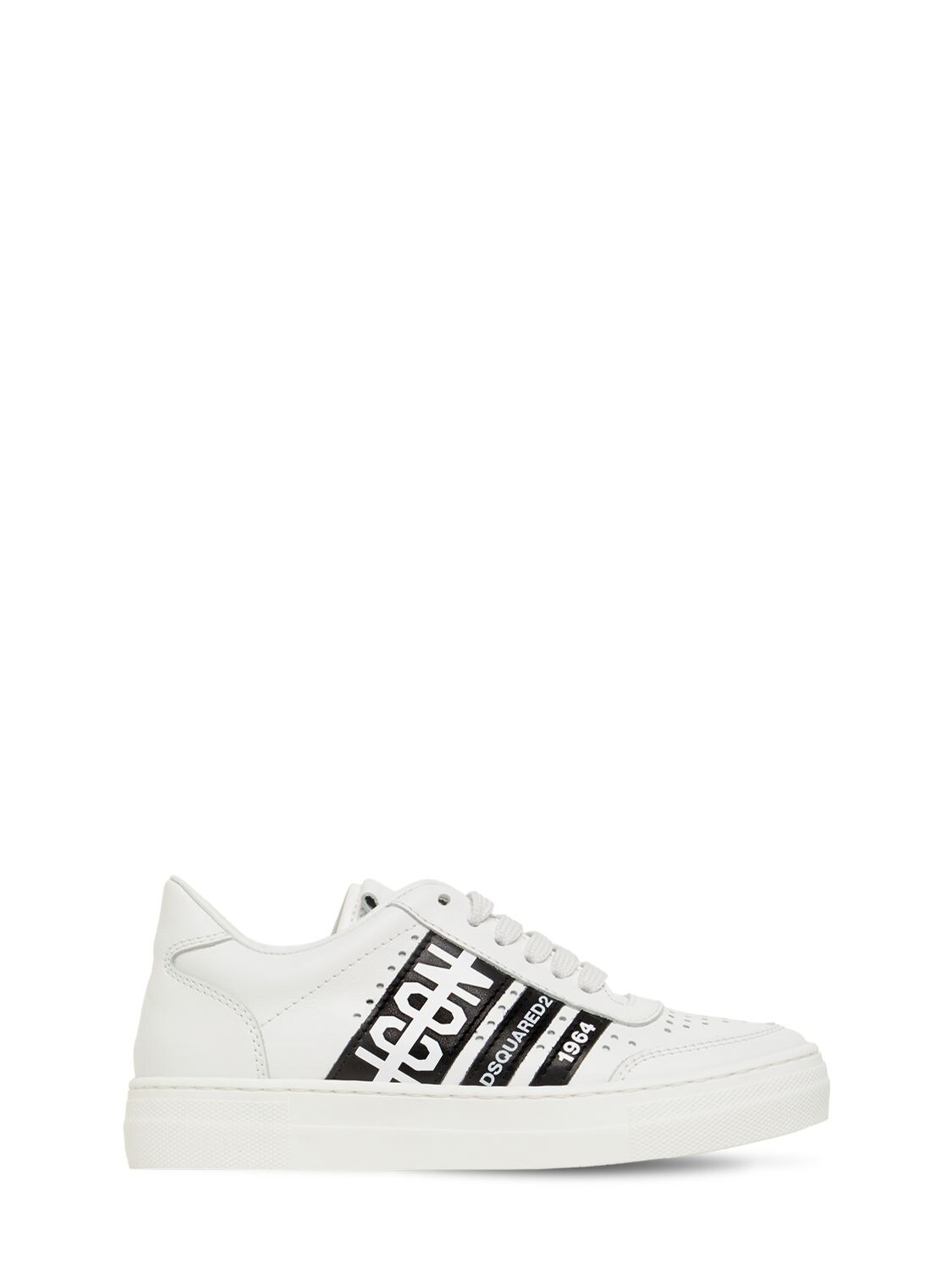 Dsquared2 - Icon print leather lace-up sneakers - White/Black ...