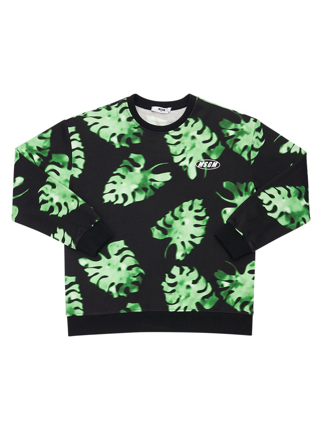 Msgm All Over Print Cotton Sweatshirt In Black,green