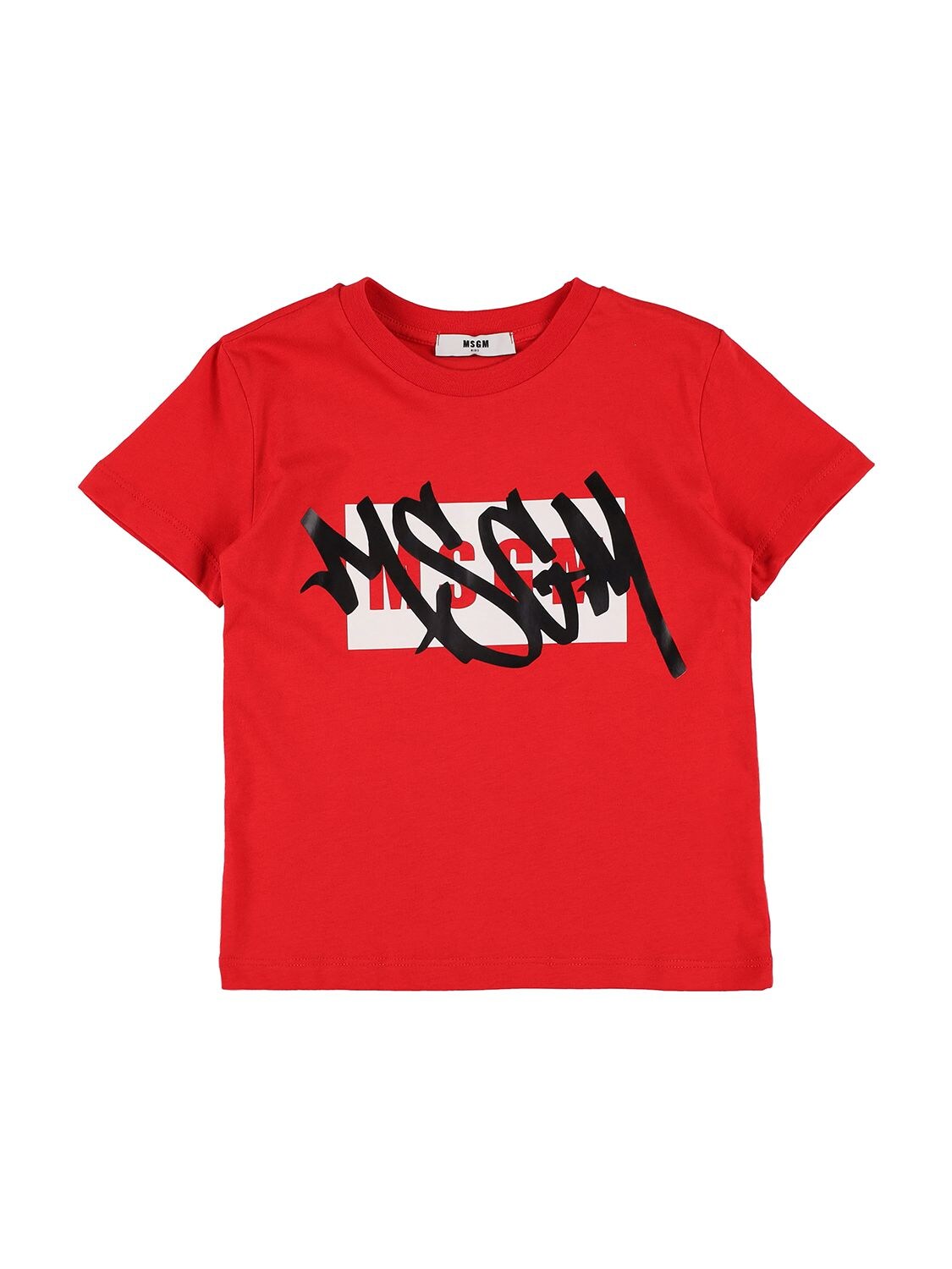 Msgm Kids' Logo Printed Cotton Jersey T-shirt In Красный