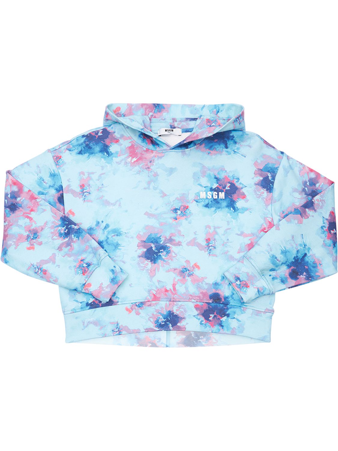 Msgm Kids Hoodie With Logo And Pink And Light Blue Tie Dye Print In Light Blue
