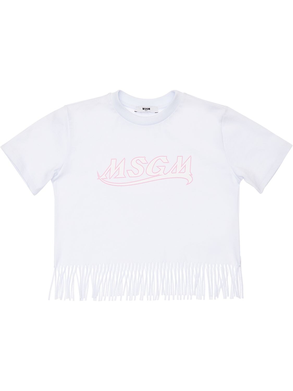 MSGM EMBROIDERED LOGO CROPPED COTTON T-SHIRT