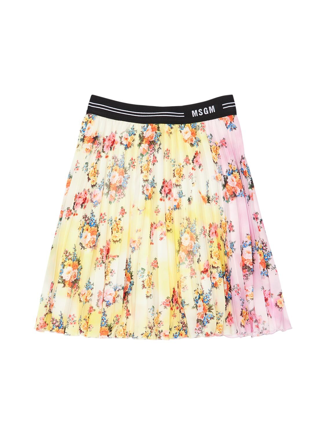 Msgm Multicolored Pleated Skirt With Floral Print In Multicolor