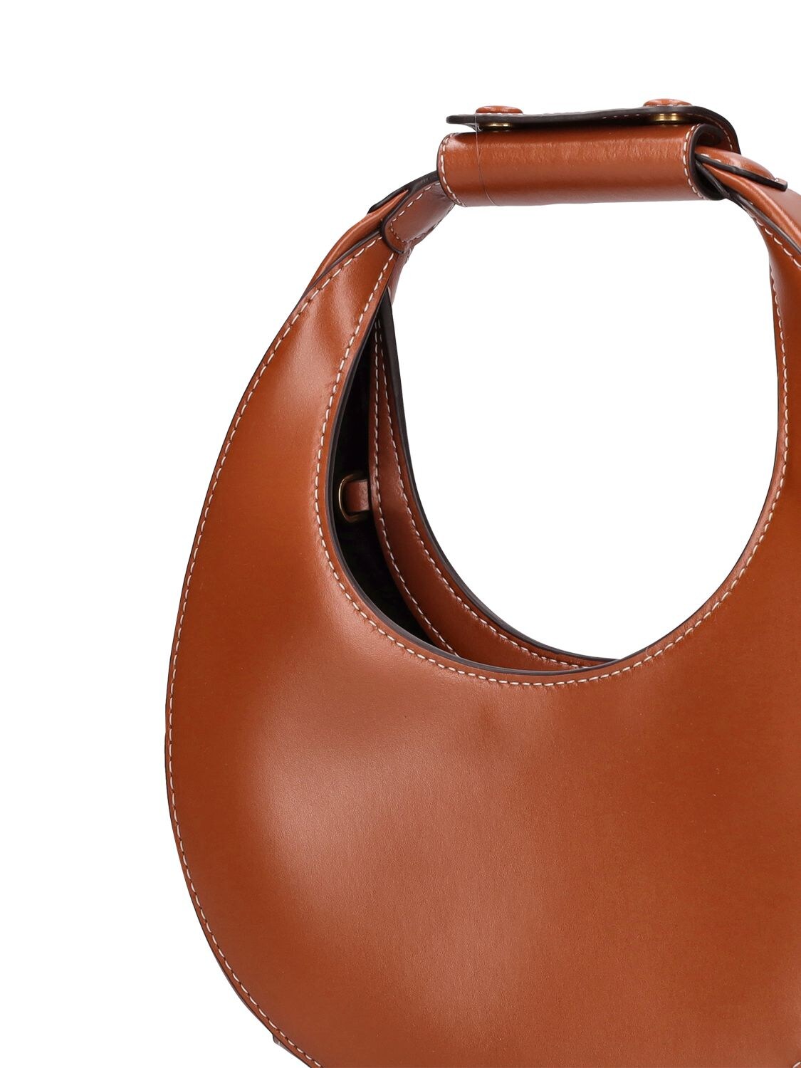 Shop Staud Mini Moon Smooth Leather Bag In Загар