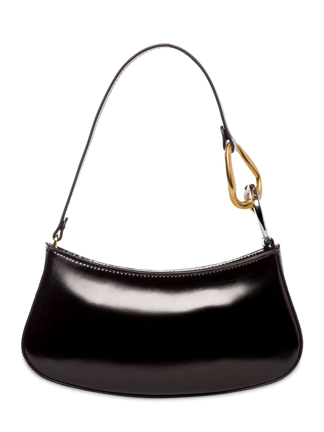 Shop Staud Ollie Polished Leather Top Handle Bag In Black