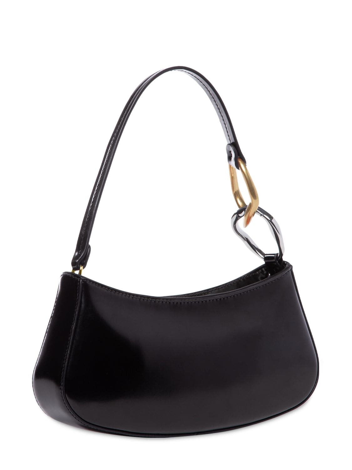 Shop Staud Ollie Polished Leather Top Handle Bag In Black