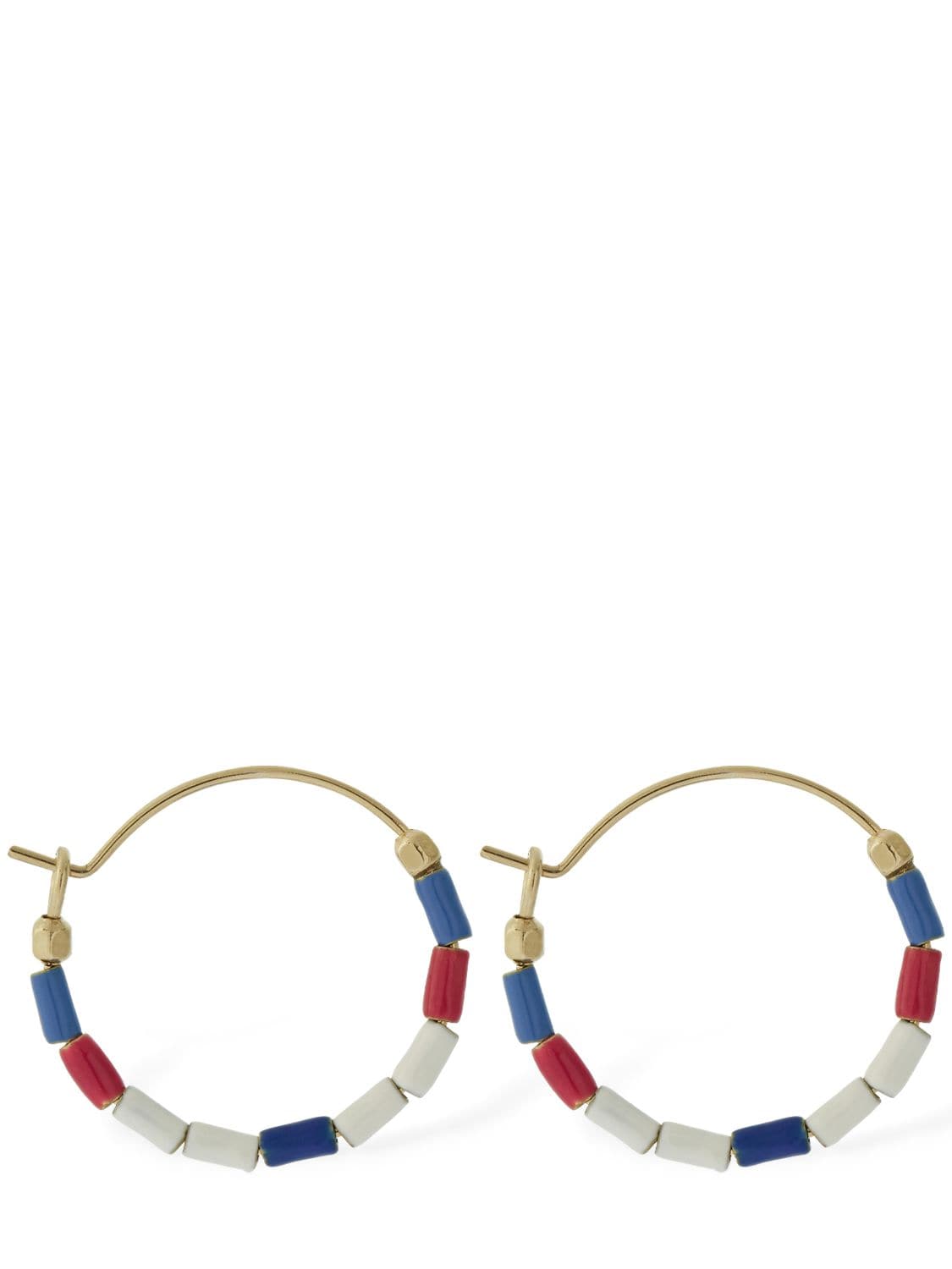 Isabel Marant Color Stripes Beaded Hoop Earrings In Gold,blue