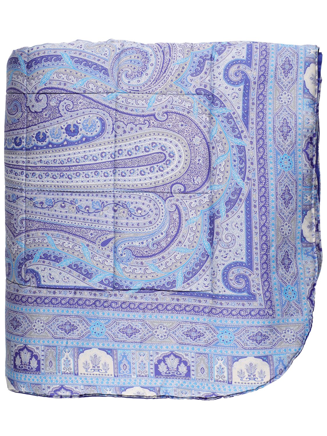 Etro Quilted Silk Bedspread In Blue,white