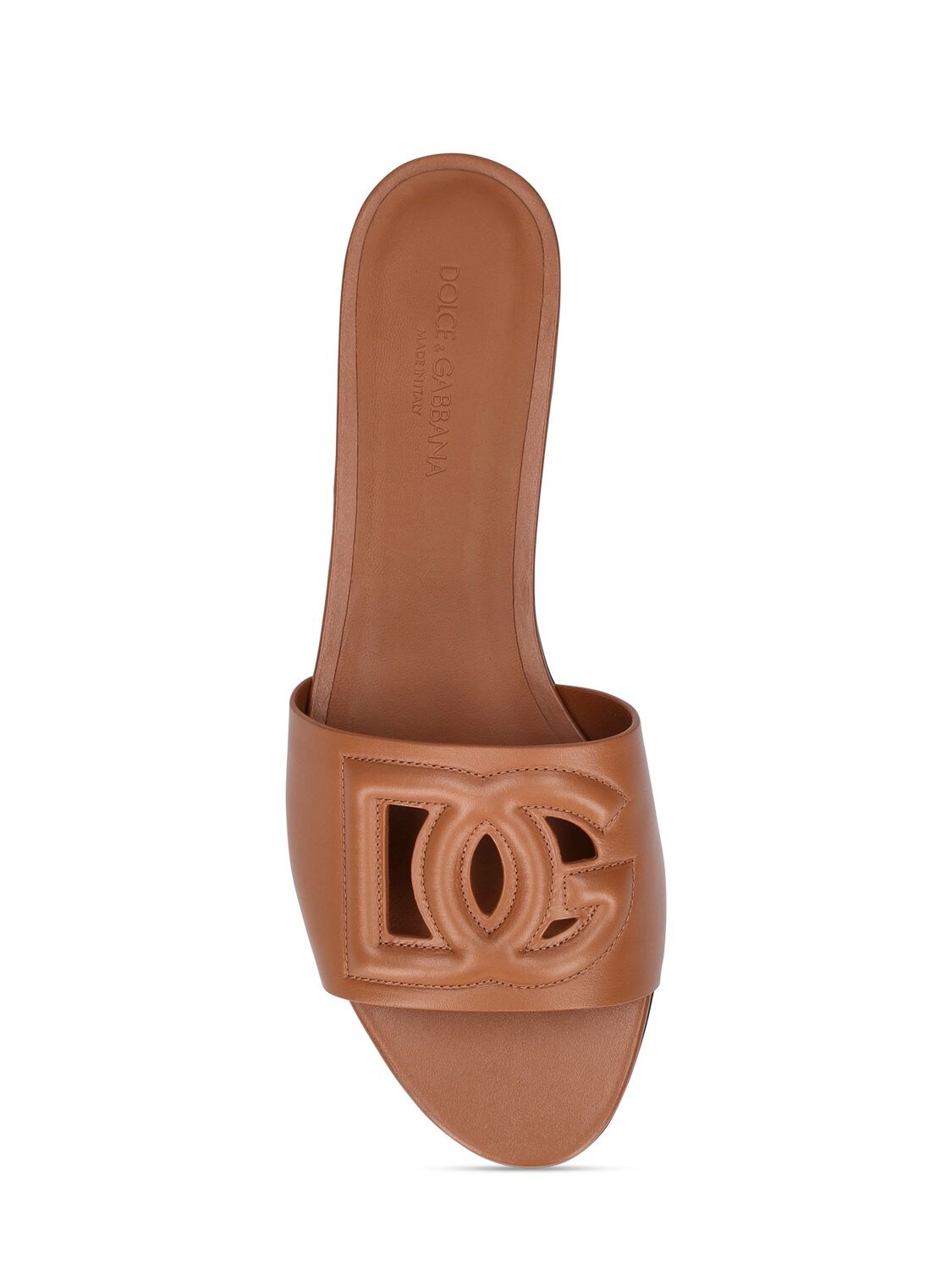 Shop Dolce & Gabbana 10mm Bianca Leather Slide Sandals In Tan