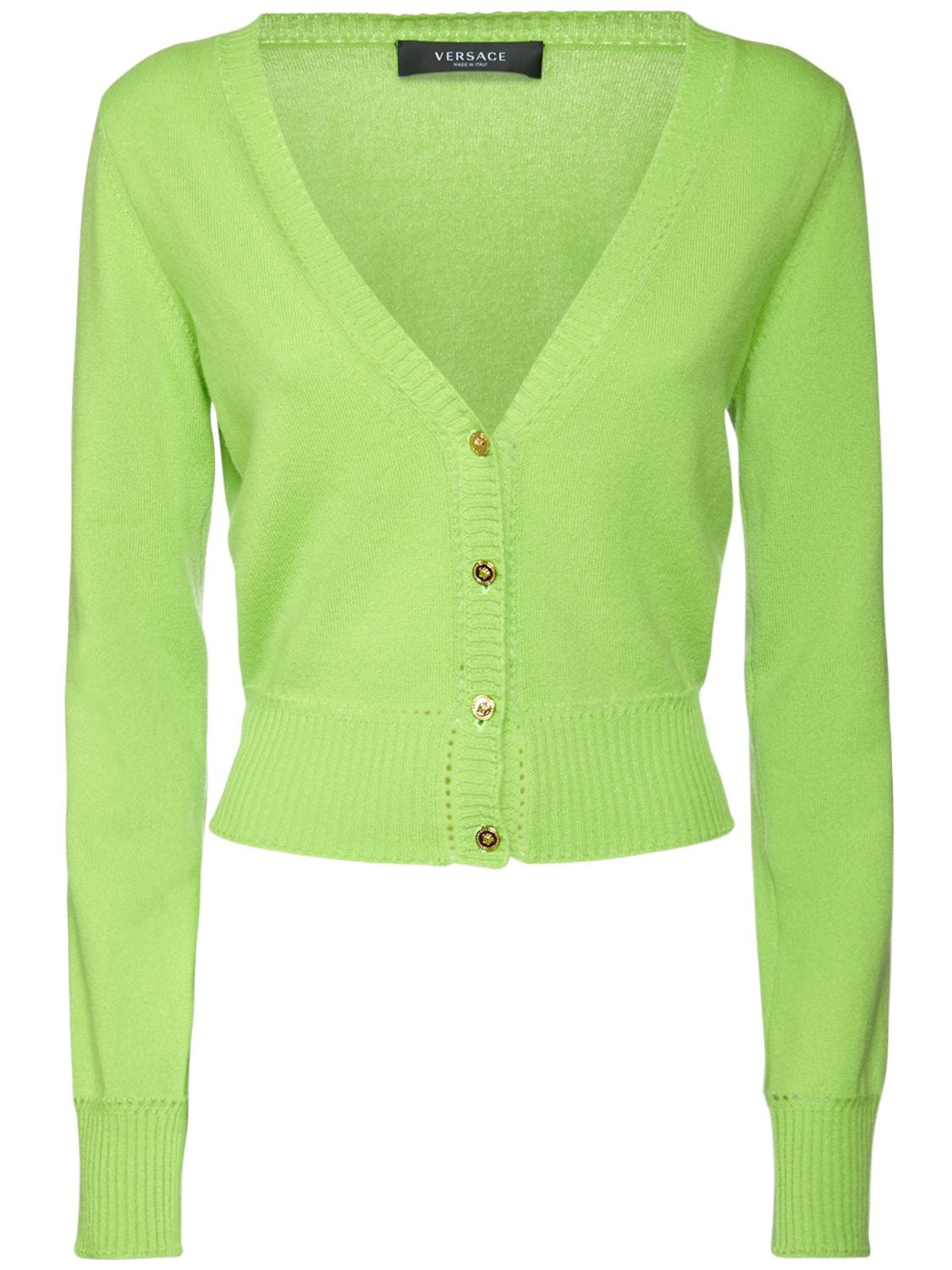 Versace Cashmere & Wool Cropped Cardigan In Green | ModeSens