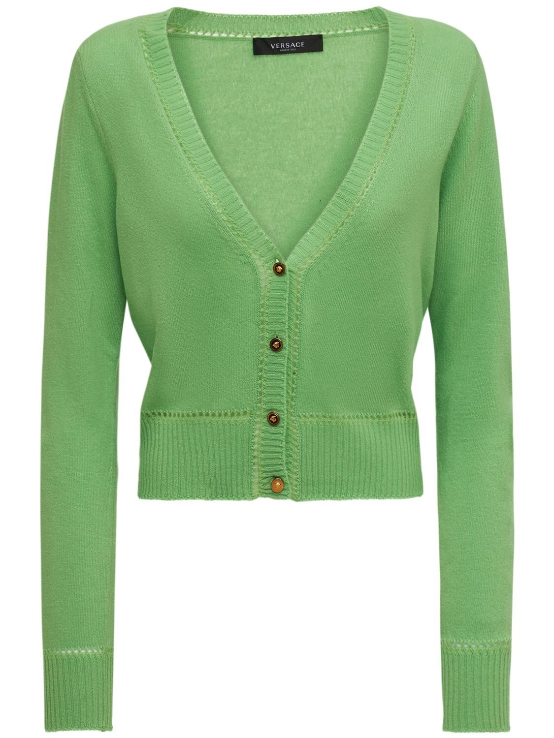 Versace - Cashmere & wool cropped cardigan - Green | Luisaviaroma