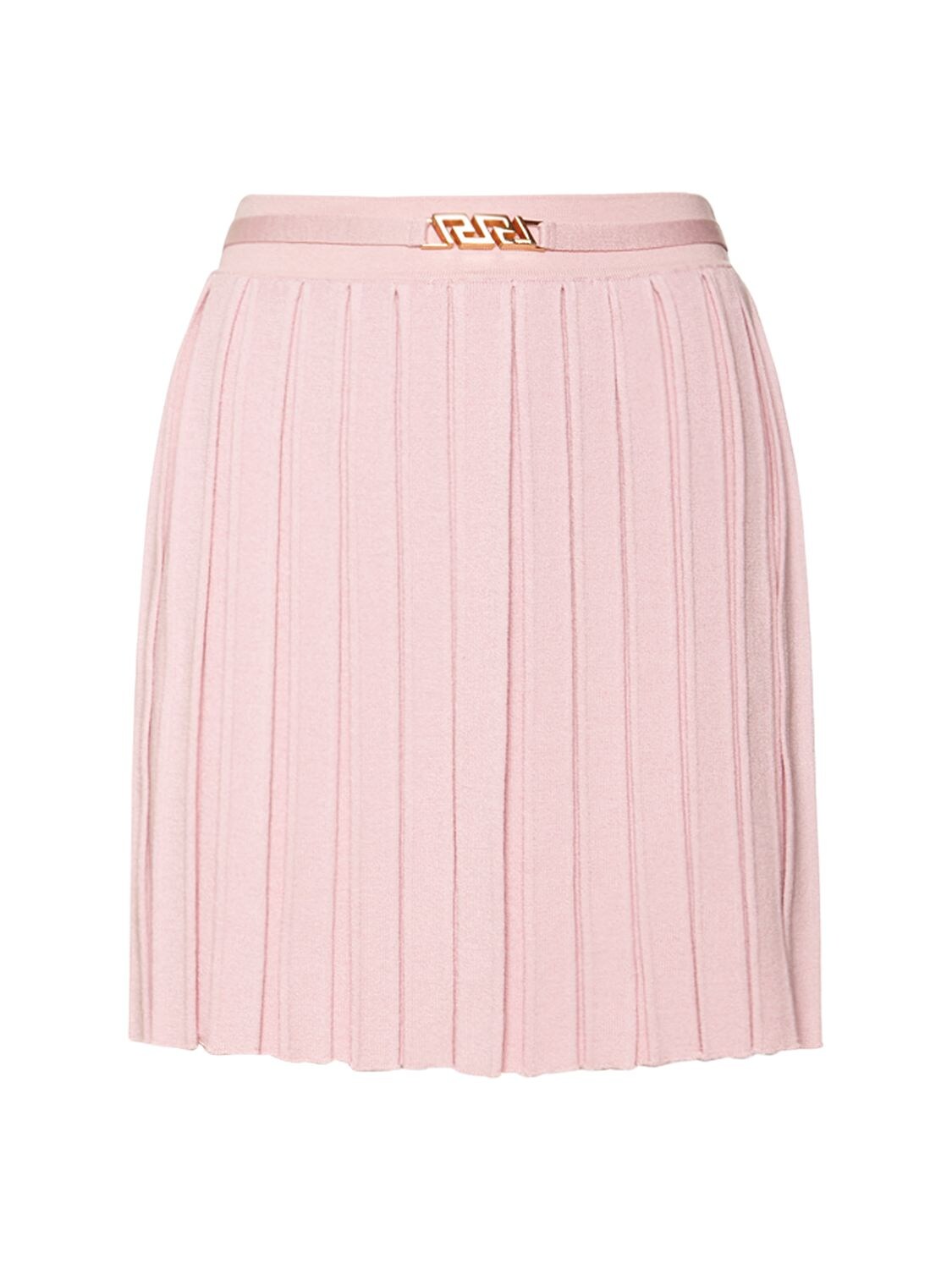 VERSACE SILK BLEND KNIT BELTED MINI SKIRT