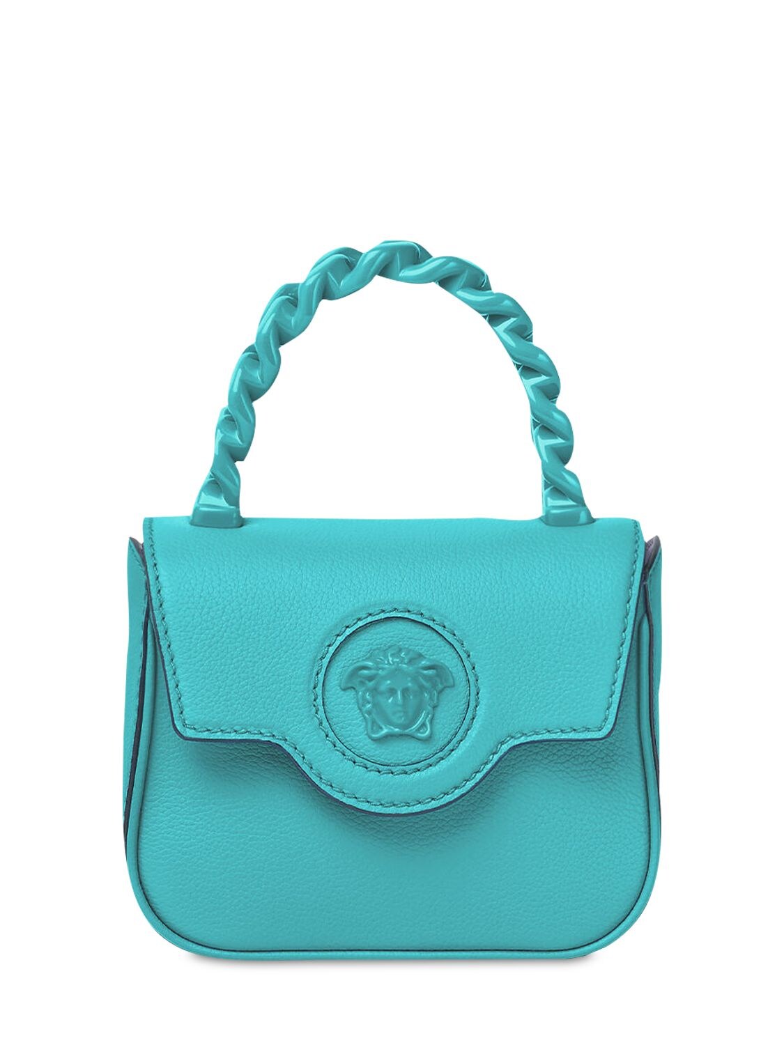 Versace Medusa Grained Leather Top Handle Bag In Бирюзовый
