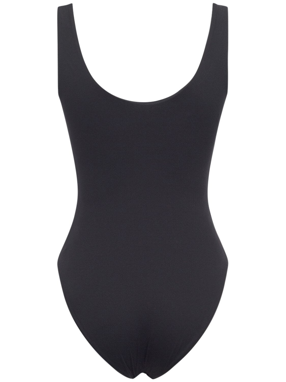 Shop Saint Laurent Stretch Lace-up One Piece Swimsuit In Noir