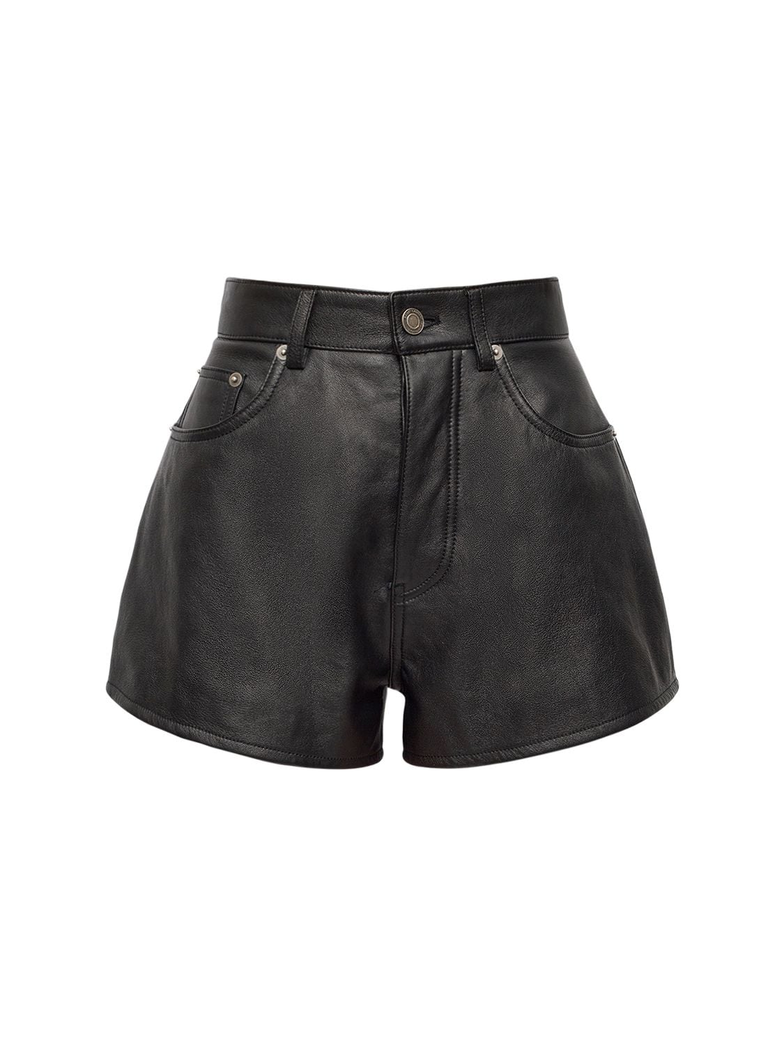 SAINT LAURENT High Waisted Leather Mini Shorts