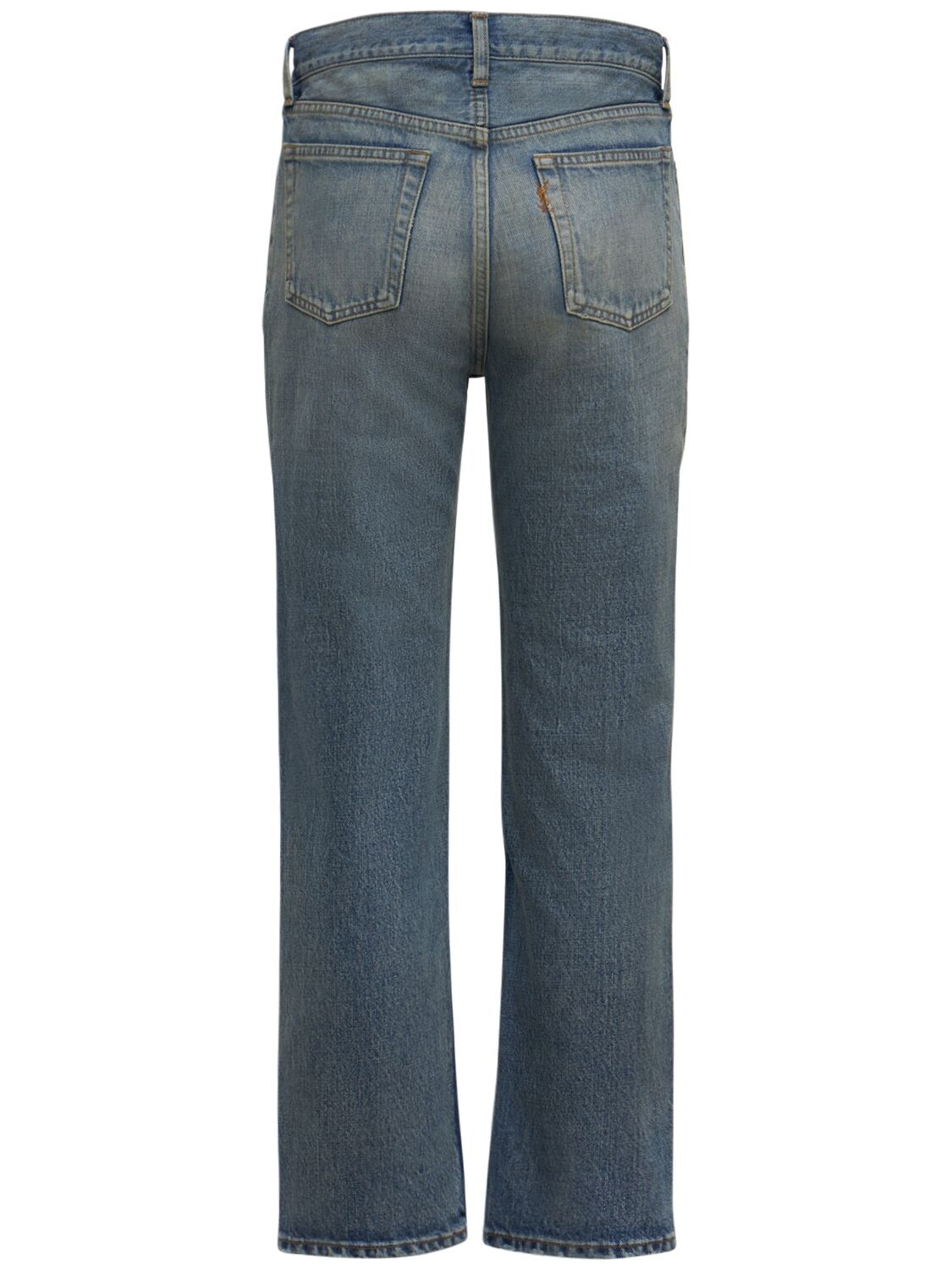 Shop Saint Laurent 70's Denim Jeans W/ Back Logo In Light Dirt