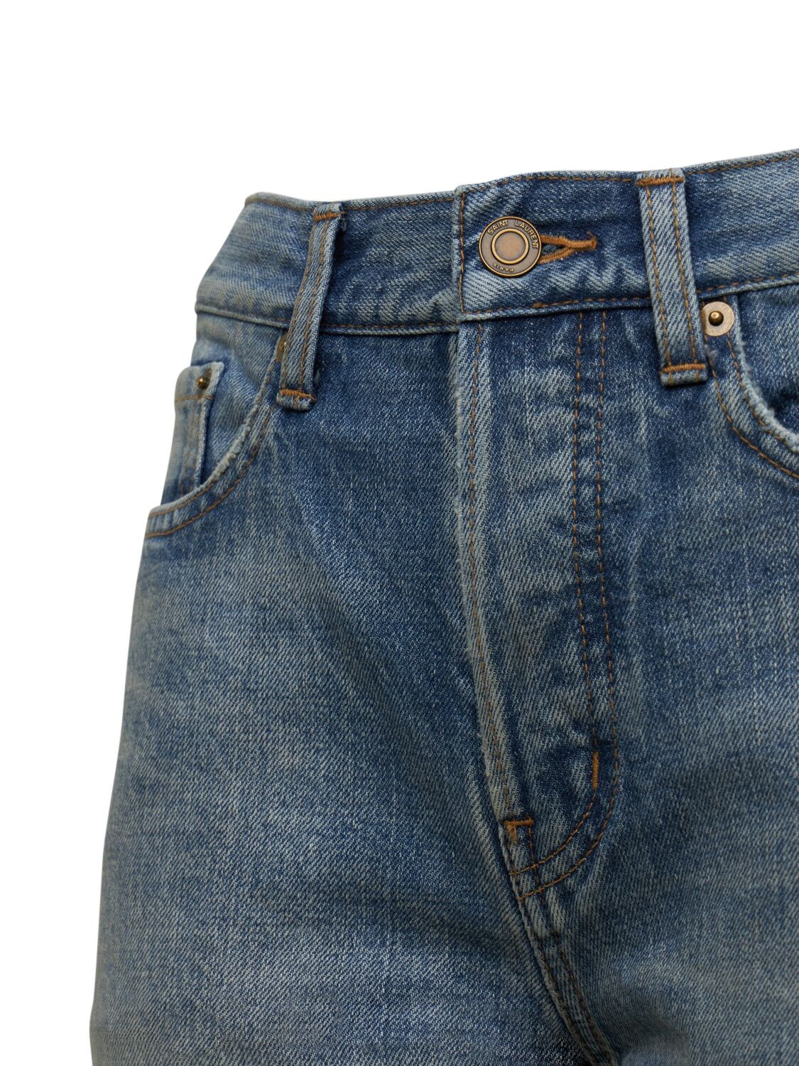 Shop Saint Laurent 70's Denim Jeans W/ Back Logo In Light Dirt