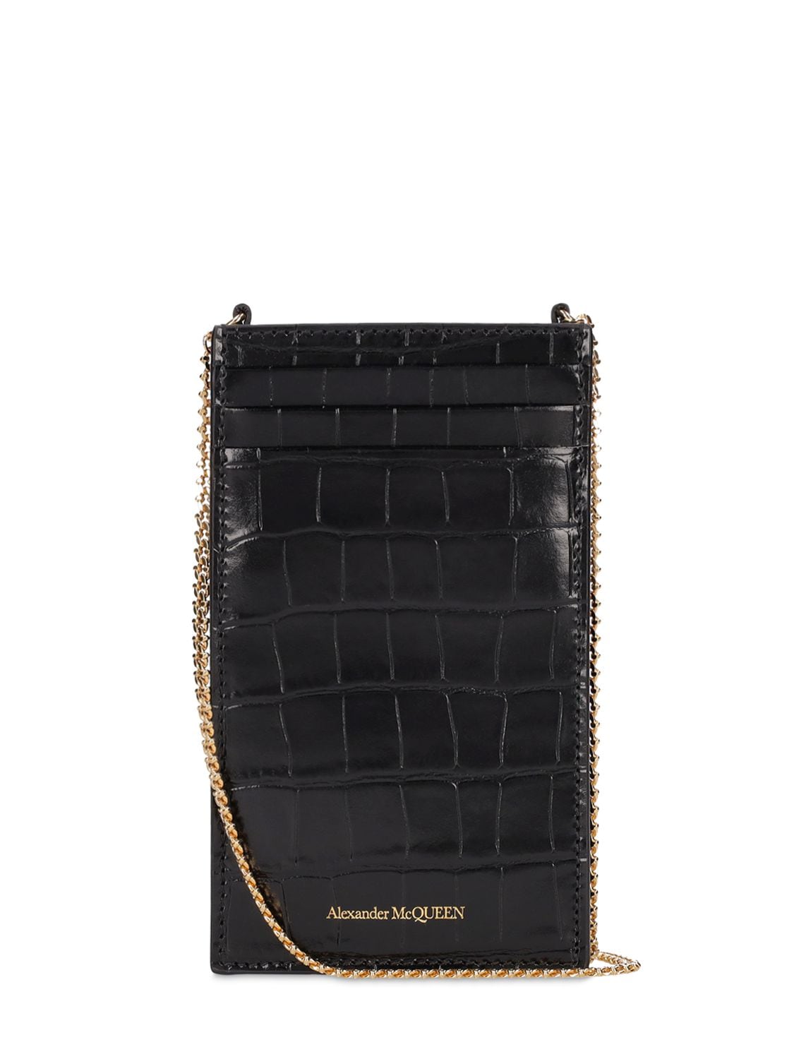 Shop Alexander Mcqueen Croc Embossed Leather Phone Case In 블랙