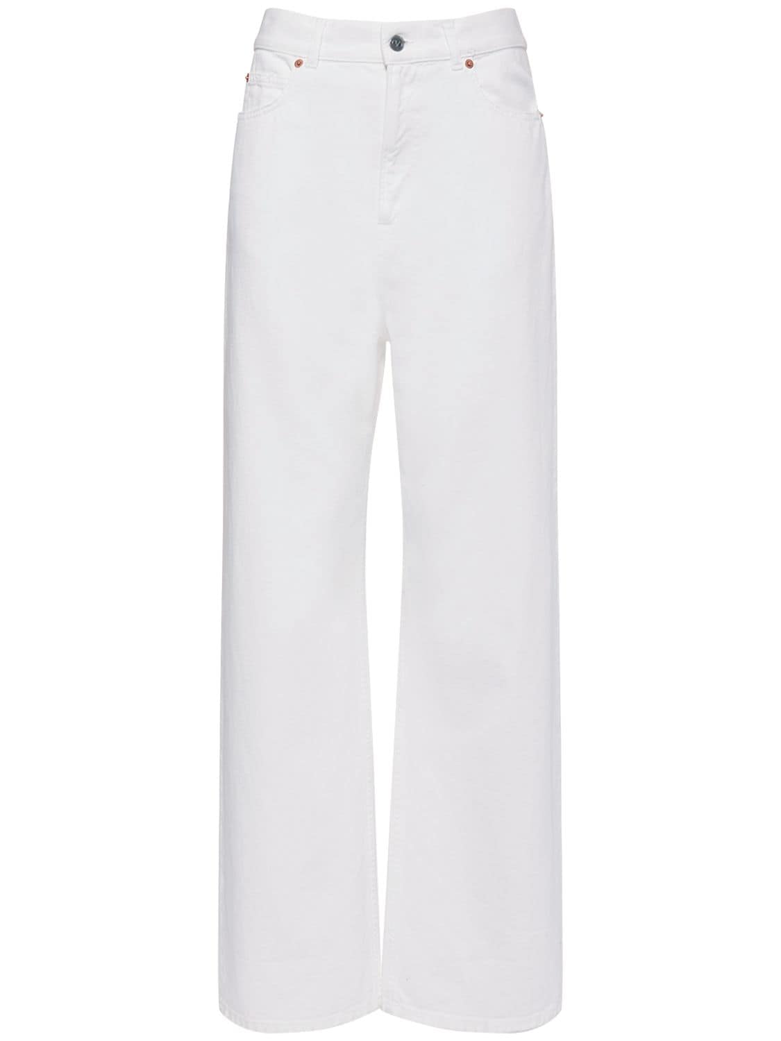 Valentino High Rise Cotton Denim Wide Jeans In 白色