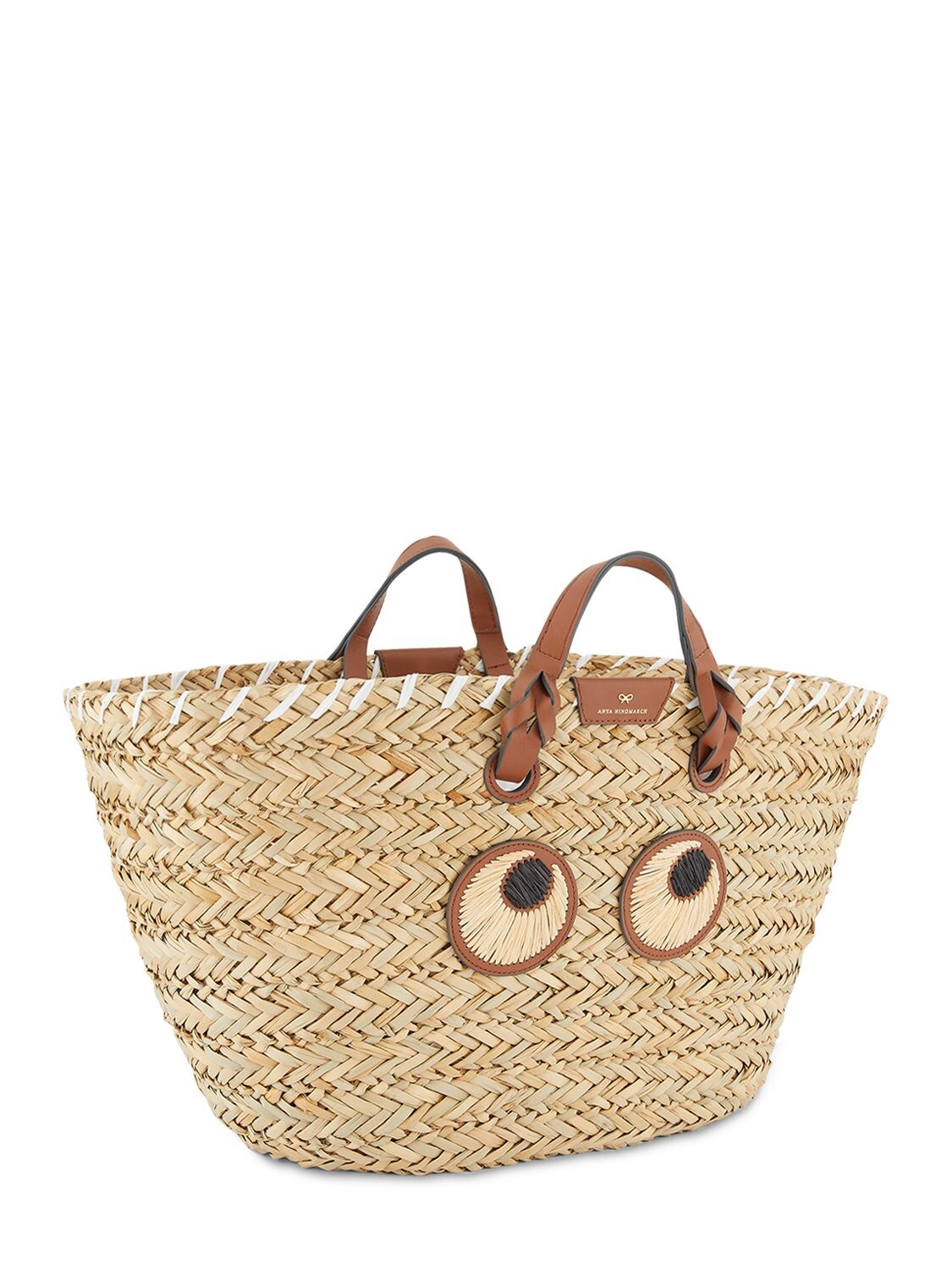 Anya Hindmarch Large Paper Eyes Seagrass Top Handle Bag In Natural
