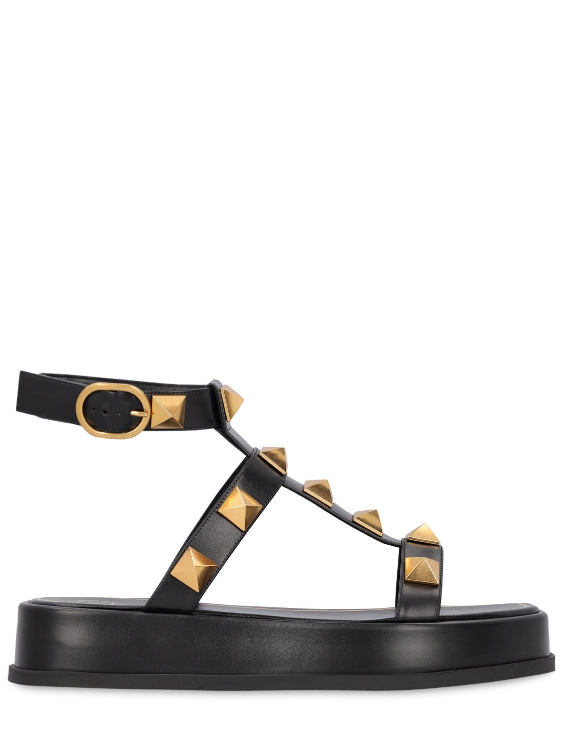 Valentino Garavani Roman Stud Leather Platform Sandals In Black | ModeSens