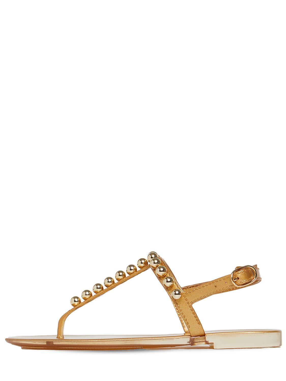 Stuart Weitzman Goldie Embellished Metallic Rubber Sandals | ModeSens
