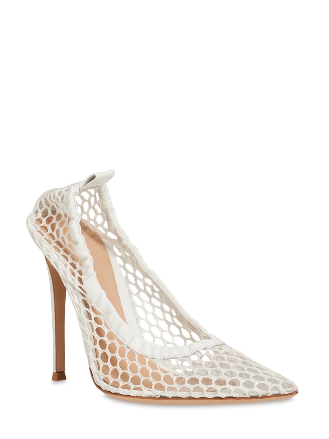 Shop Gianvito Rossi 105mm Alisia Mesh & Leather Pumps In White