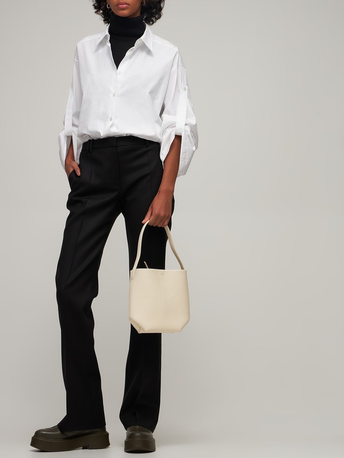 Shop The Row Small N/s Lux Grain Park Leather Tote In Ivory