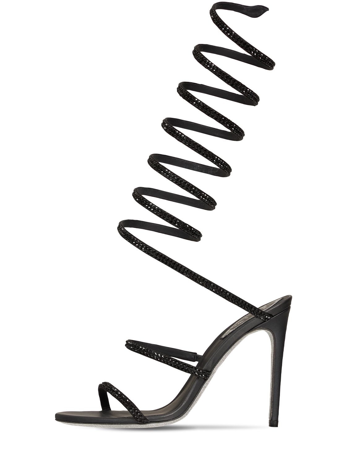 René Caovilla 105毫米装饰绸缎凉鞋 In Black