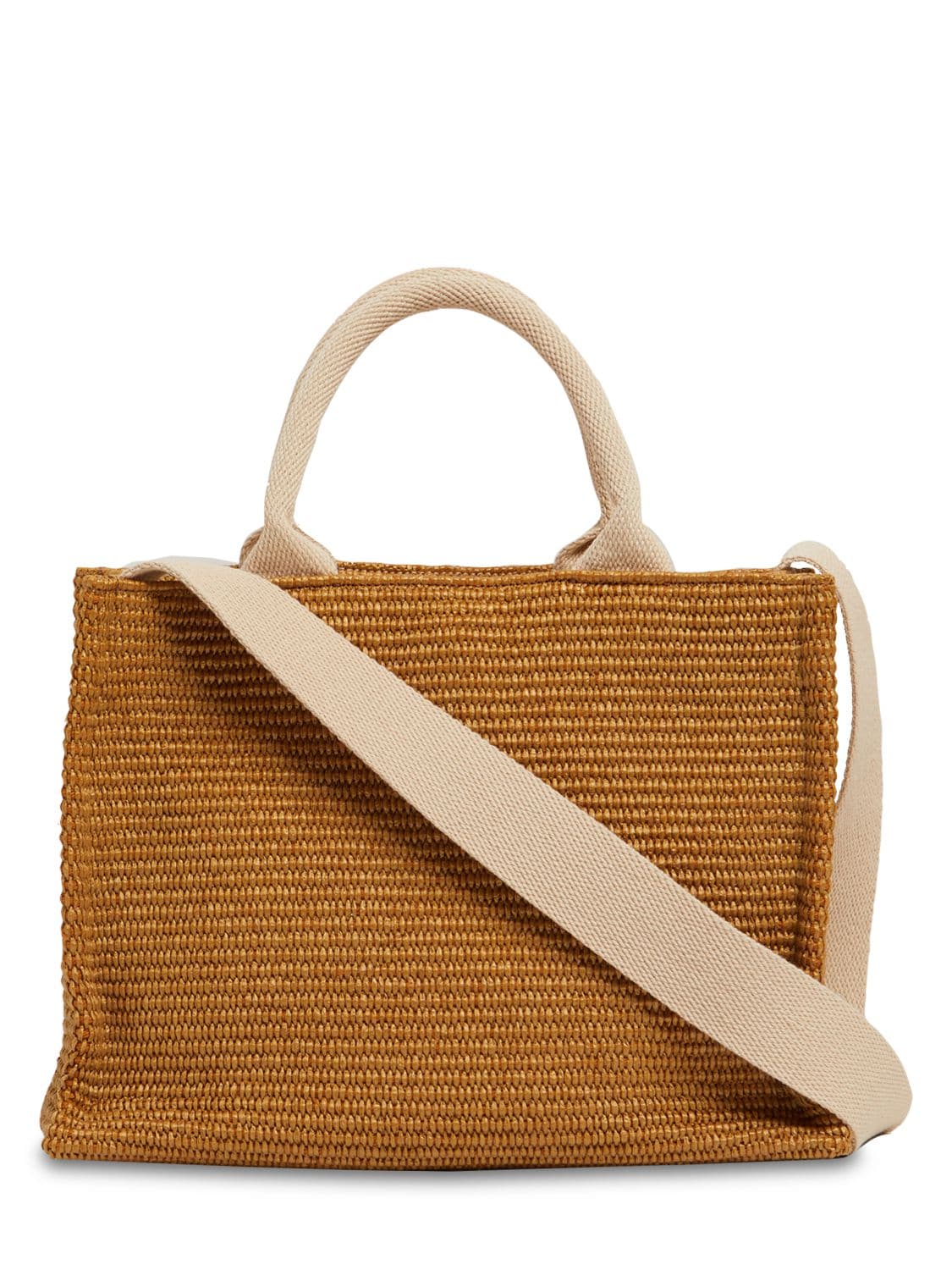 Shop Marni Small Logo Raffia Effect Tote Bag In Raw Sienna