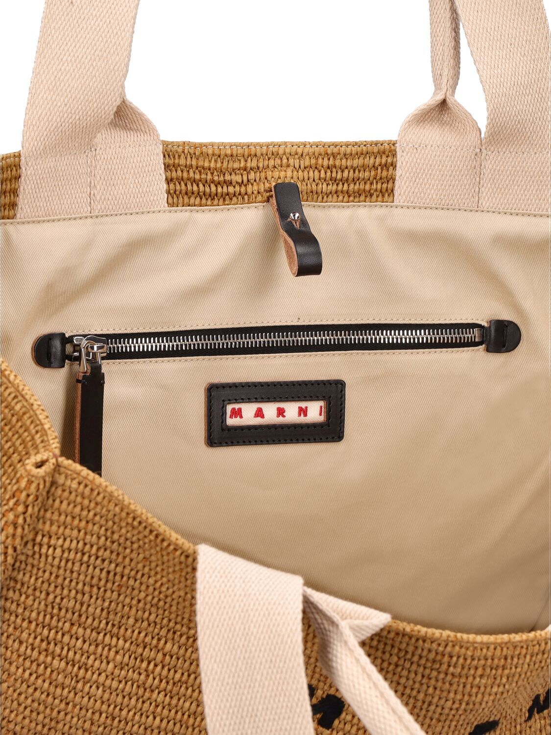 Shop Marni Large Logo Raffia Effect Tote Bag In Raw Sienna