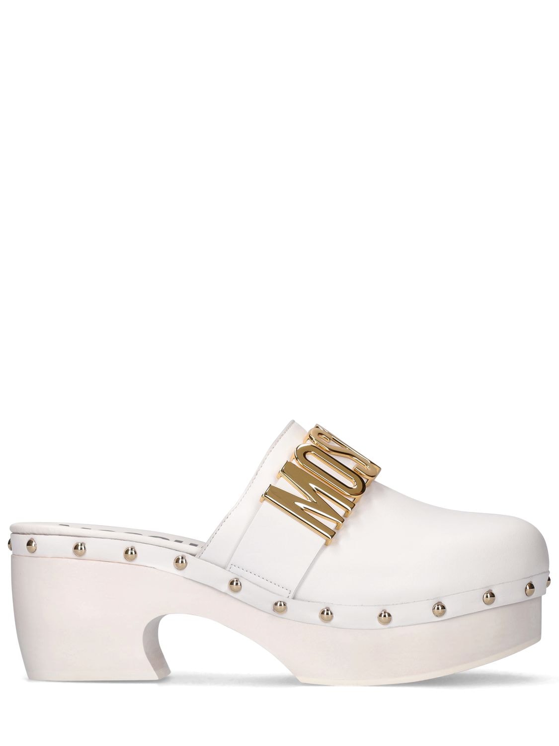 MOSCHINO 70mm Embellished Leather Clogs