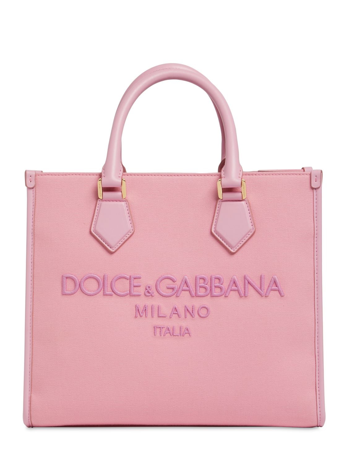 DOLCE & GABBANA Logo Embossed Canvas & Leather Tote Bag
