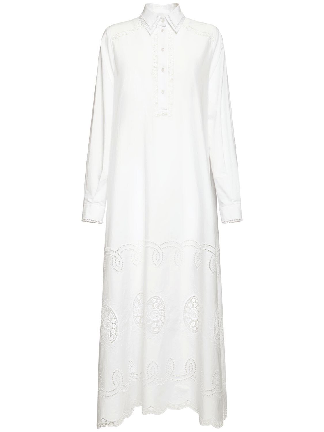 Dolce & Gabbana Poplin & Lace Shirt Long Dress In Weiss