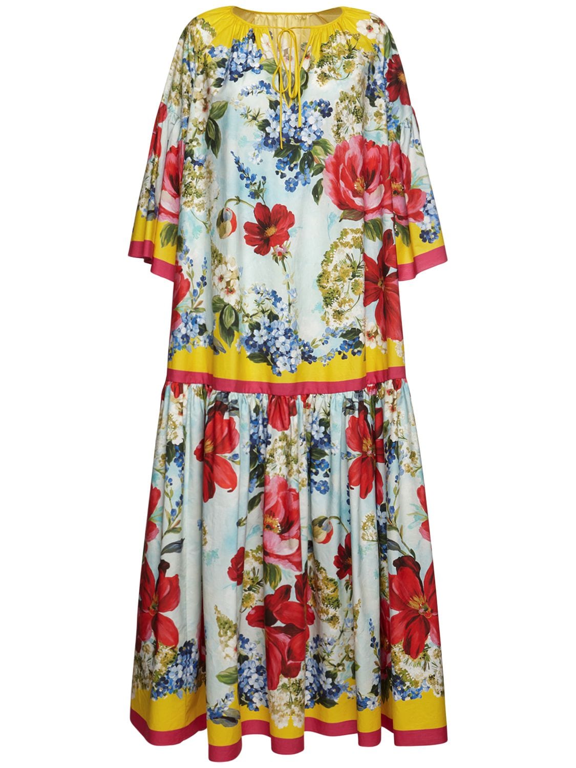 Dolce & Gabbana Printed Cotton Poplin Wide Caftan Dress In Multicolor