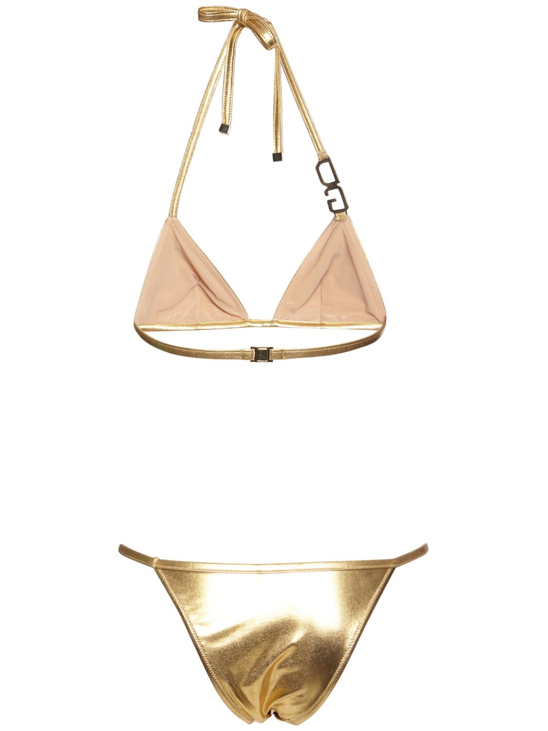 Dolce & Gabbana Logo Metallic Triangle Bikini Set In Gold | ModeSens
