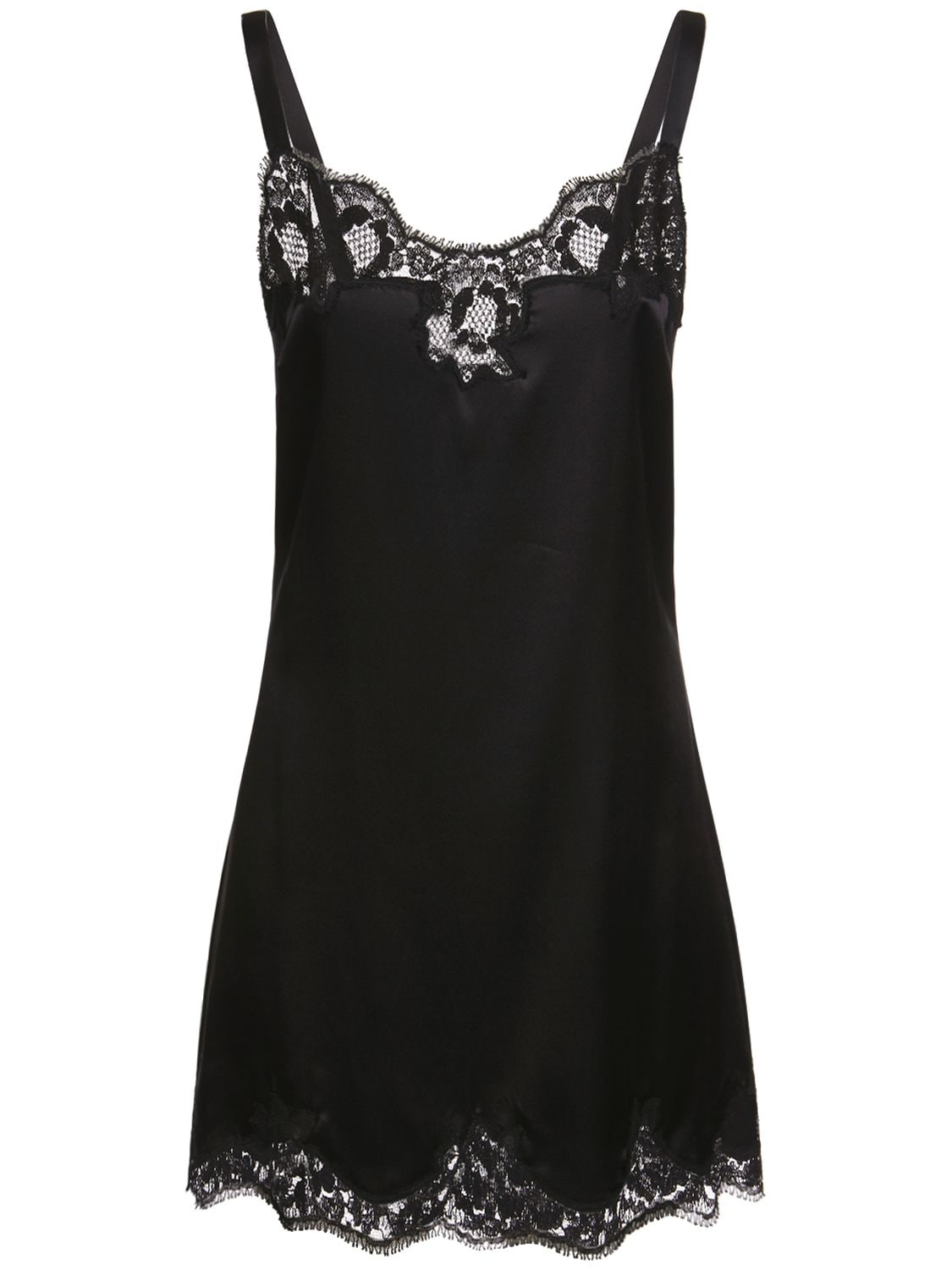 Dolce & Gabbana Silk Satin & Lace Slip Dress In Black