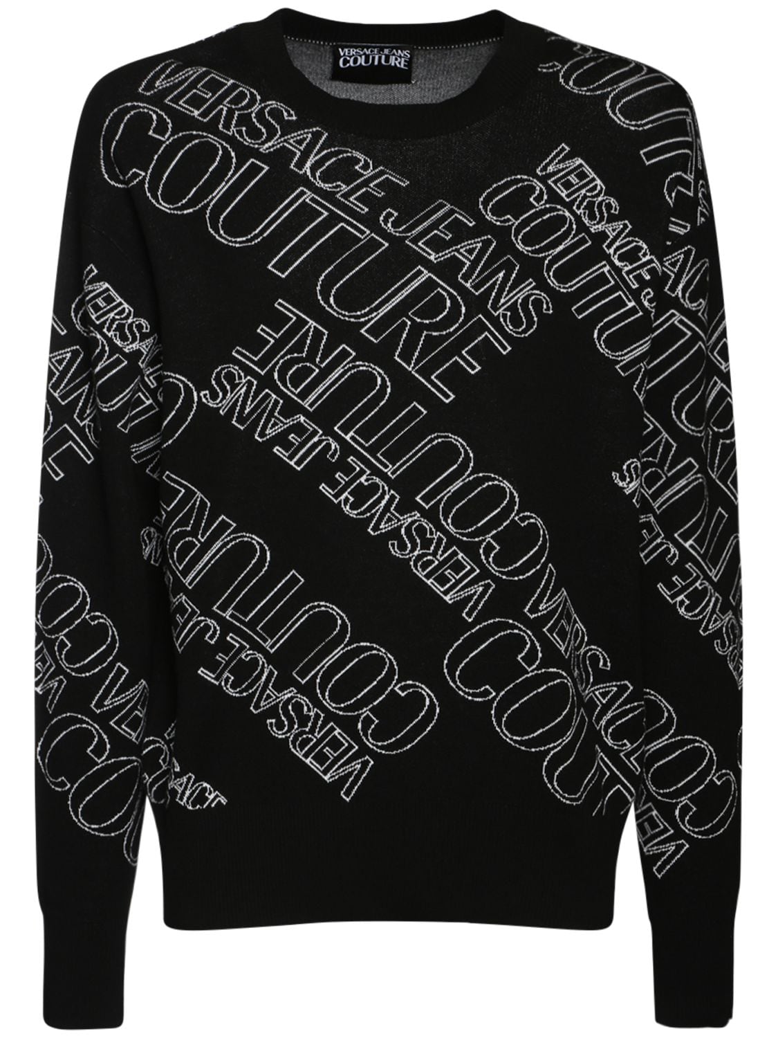 VERSACE JEANS COUTURE ALL OVER LOGO COTTON KNIT SWEATER