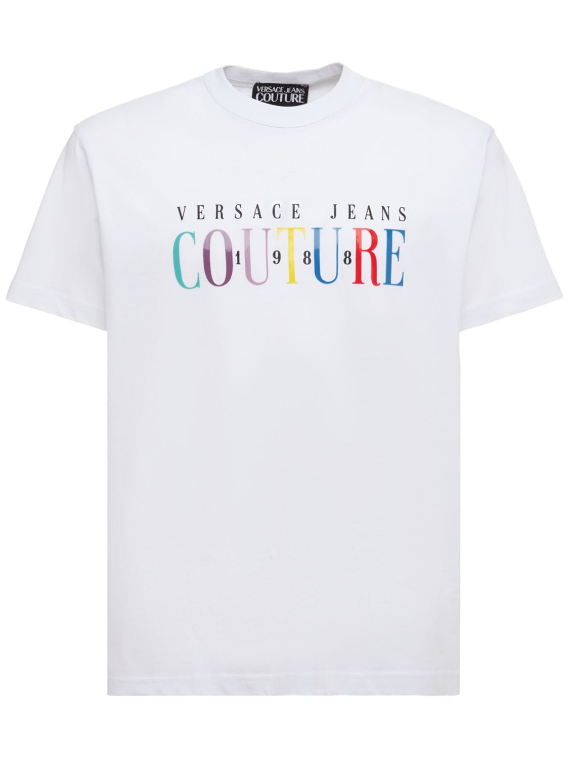 VERSACE JEANS COUTURE RAINBOW LOGO COTTON JERSEY T-SHIRT