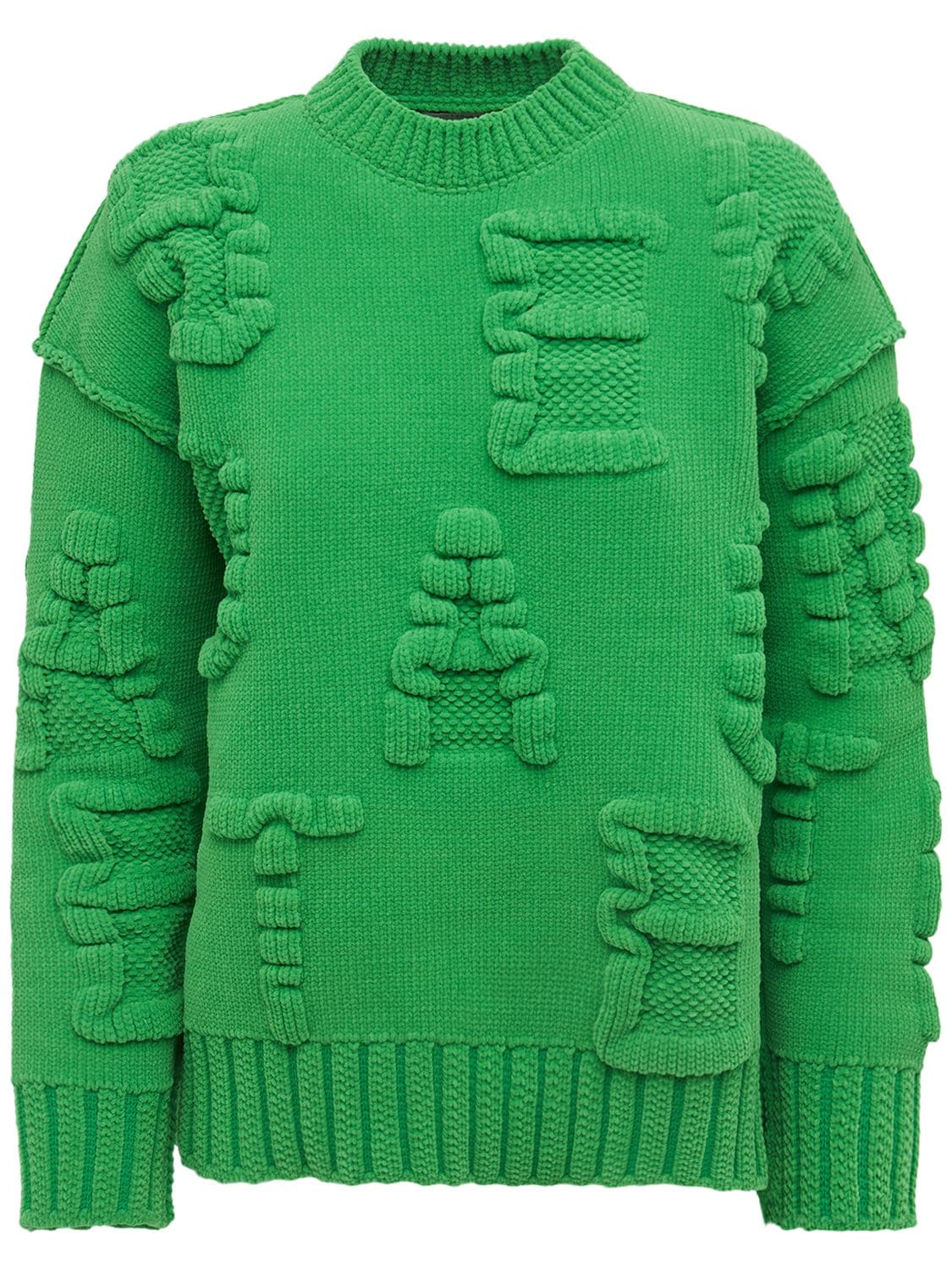 Bottega Veneta Oversize Chenille Knit Alphabet Sweater In Parakeet |  ModeSens