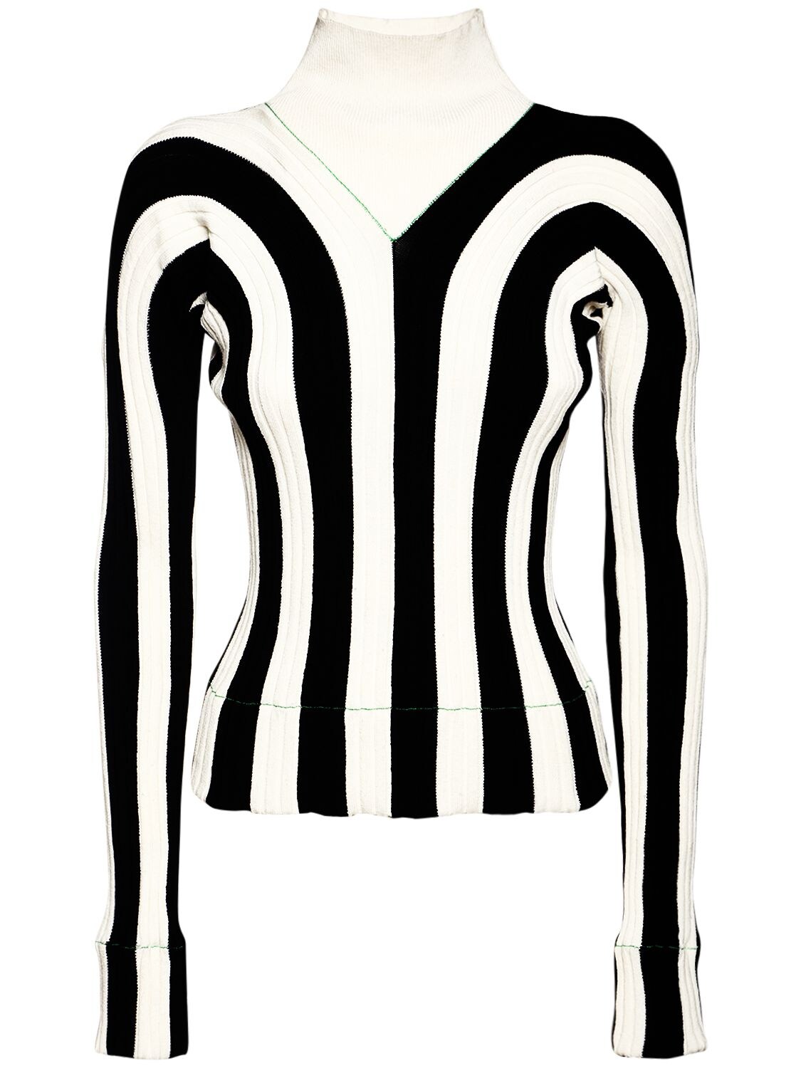 Striped Linen Blend Rib Knit Sweater