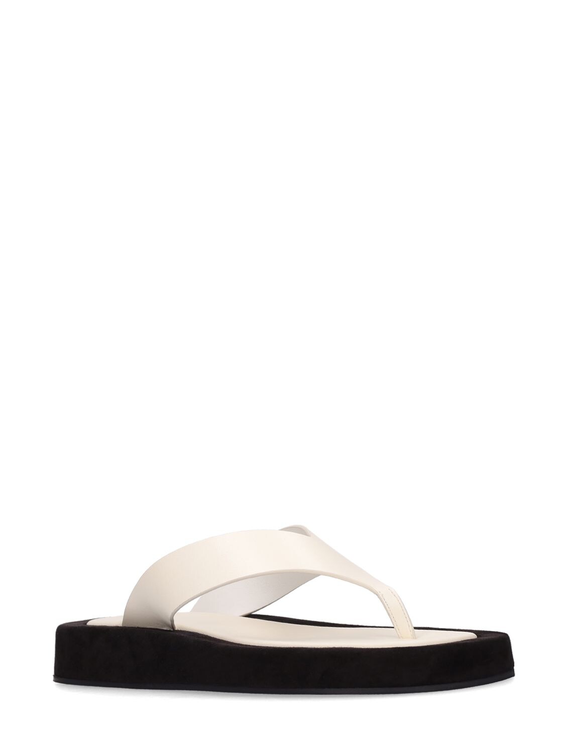 the row ginza leather and suede platform flip flops